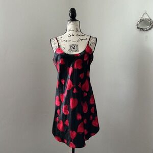 Y2K Heart Print Satin Chemise Night Dress Sz‎ M